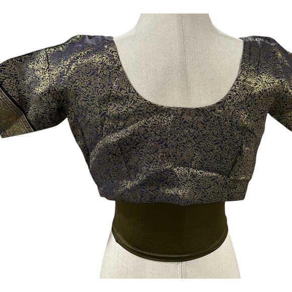 Unbranded Saree Sari Blouses Olive Stitched Stretch and Gold and Olive Brocade - Picture 4 of 4
